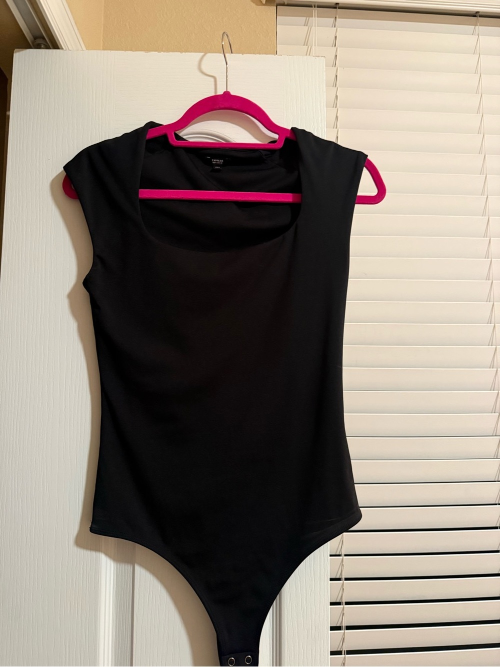 Express Black Cap-Sleeve Snap-Closure Bodysuit